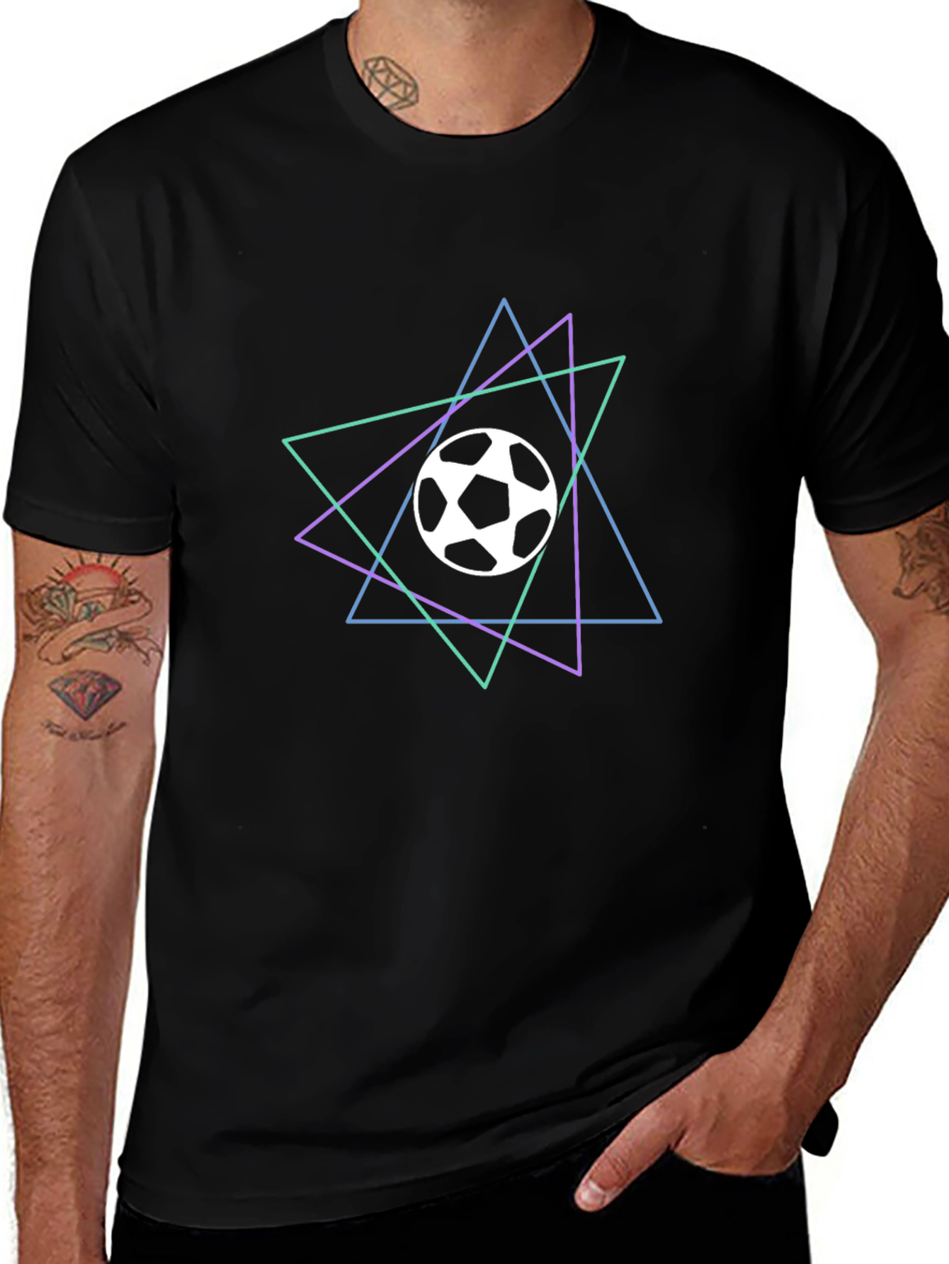 Geometric Soccer Ball Graphic Tee - Black