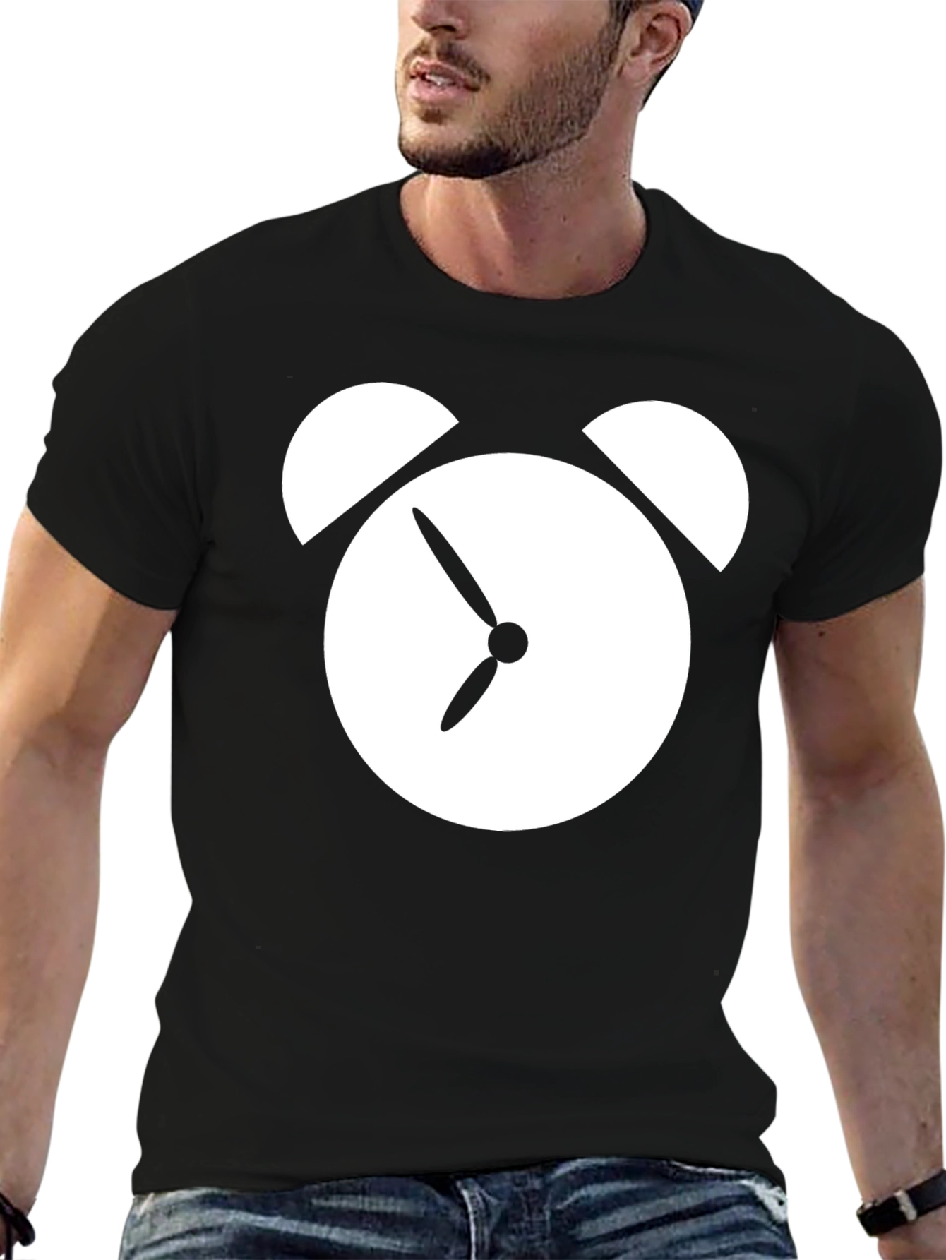 Alarm Clock Graphic Tee - Black Cotton T-Shirt