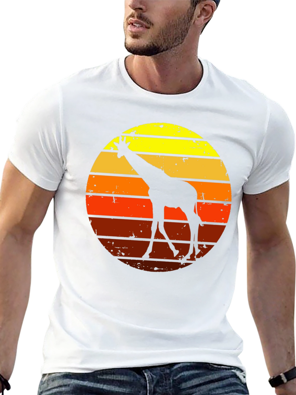 Retro Giraffe Sunset Graphic Tee - Black