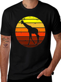 Retro Giraffe Sunset Graphic Tee - Black