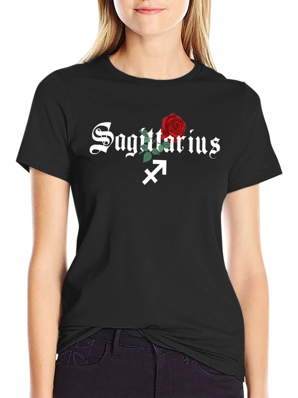 Sagittarius Zodiac Sign Rose Graphic T-Shirt