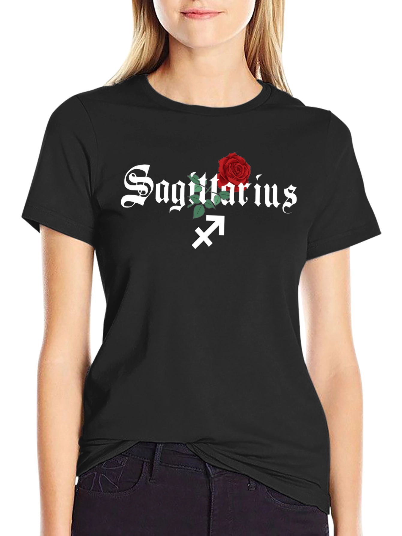 Sagittarius Zodiac Sign Rose Graphic T-Shirt