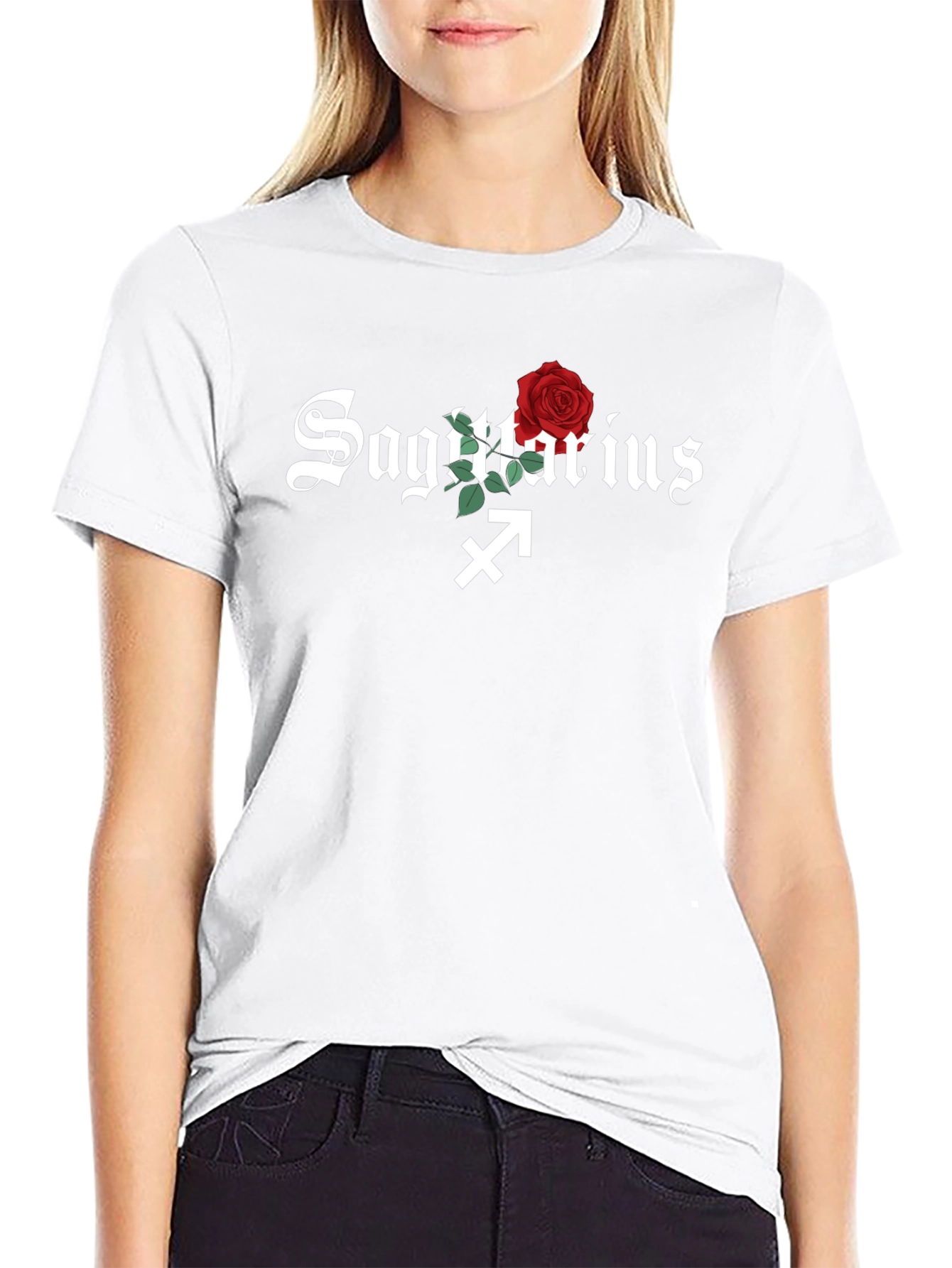 Sagittarius Zodiac Sign Rose Graphic T-Shirt