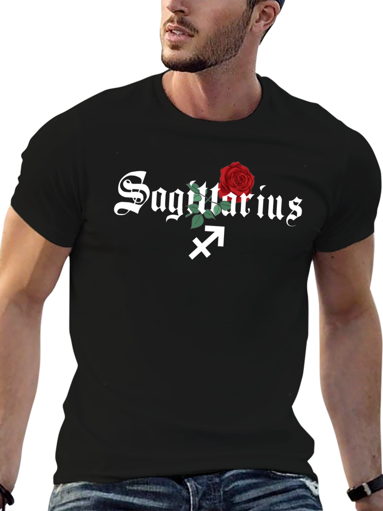 Sagittarius Zodiac Sign Rose Graphic T-Shirt