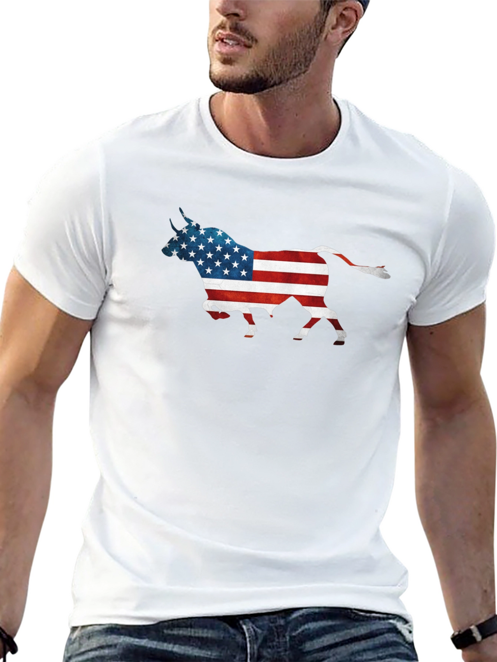 American Flag Bull Graphic T-Shirt - Patriotic Style