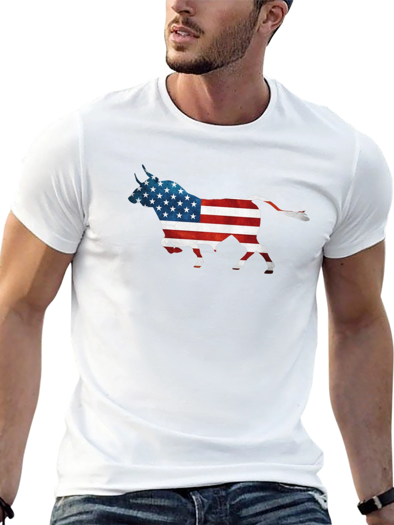 American Flag Bull Graphic T-Shirt - Patriotic Style