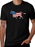American Flag Bull Graphic T-Shirt - Patriotic Style