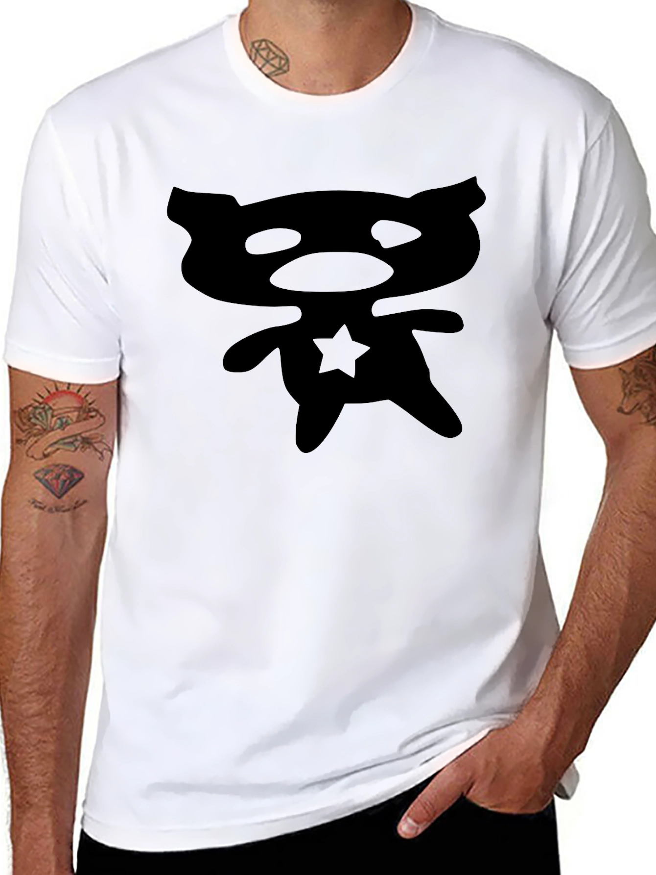 Bear Star Graphic Tee - Modern Mens Black T-Shirt