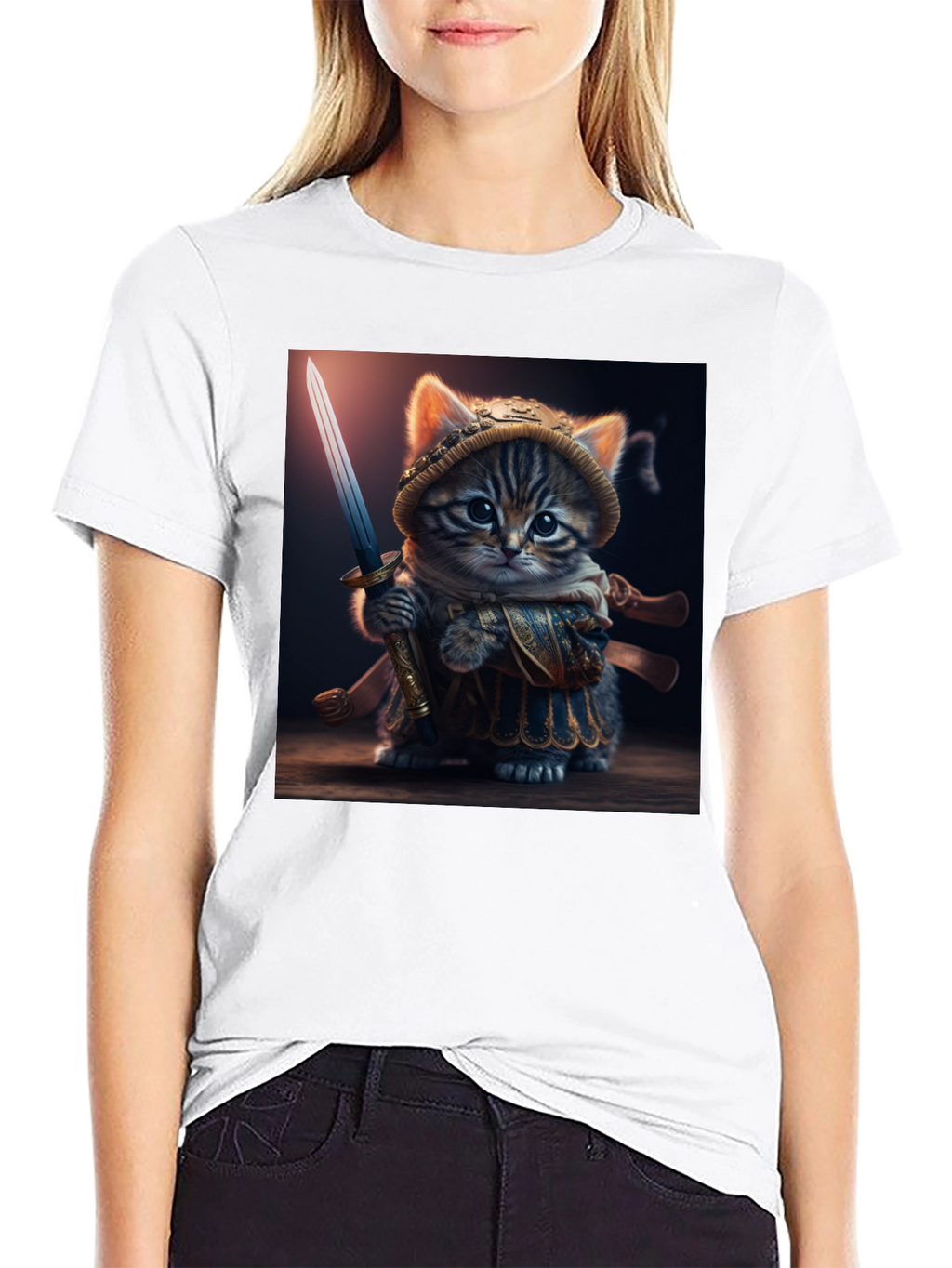 Samurai Cat T-Shirt - Warrior Kitten Graphic Tee
