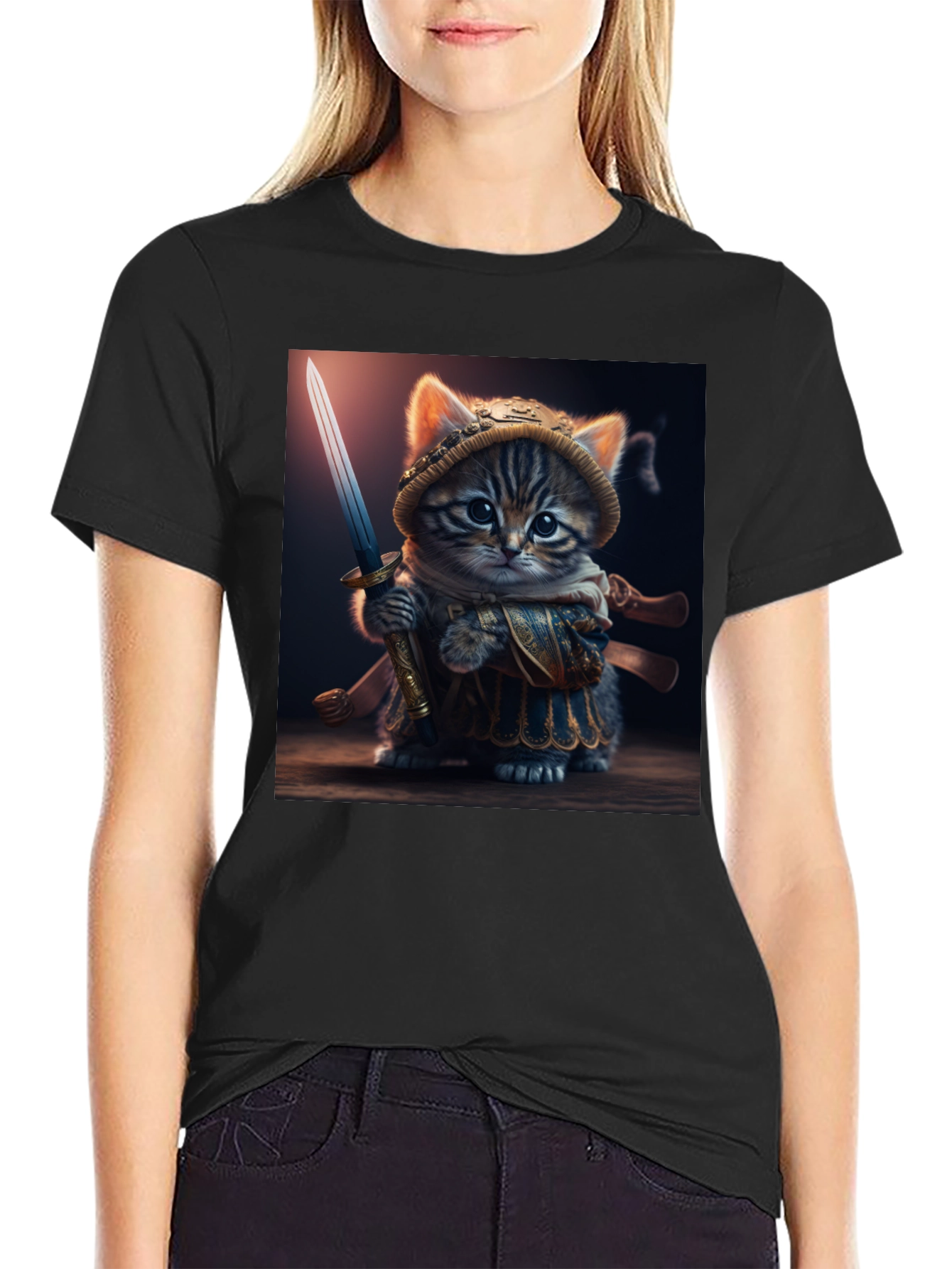 Samurai Cat T-Shirt - Warrior Kitten Graphic Tee