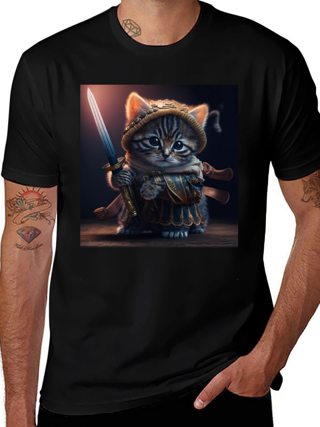 Samurai Cat T-Shirt - Warrior Kitten Graphic Tee
