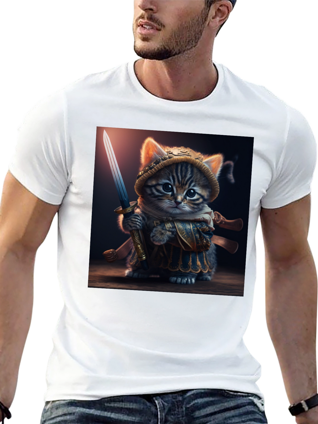 Samurai Cat T-Shirt - Warrior Kitten Graphic Tee