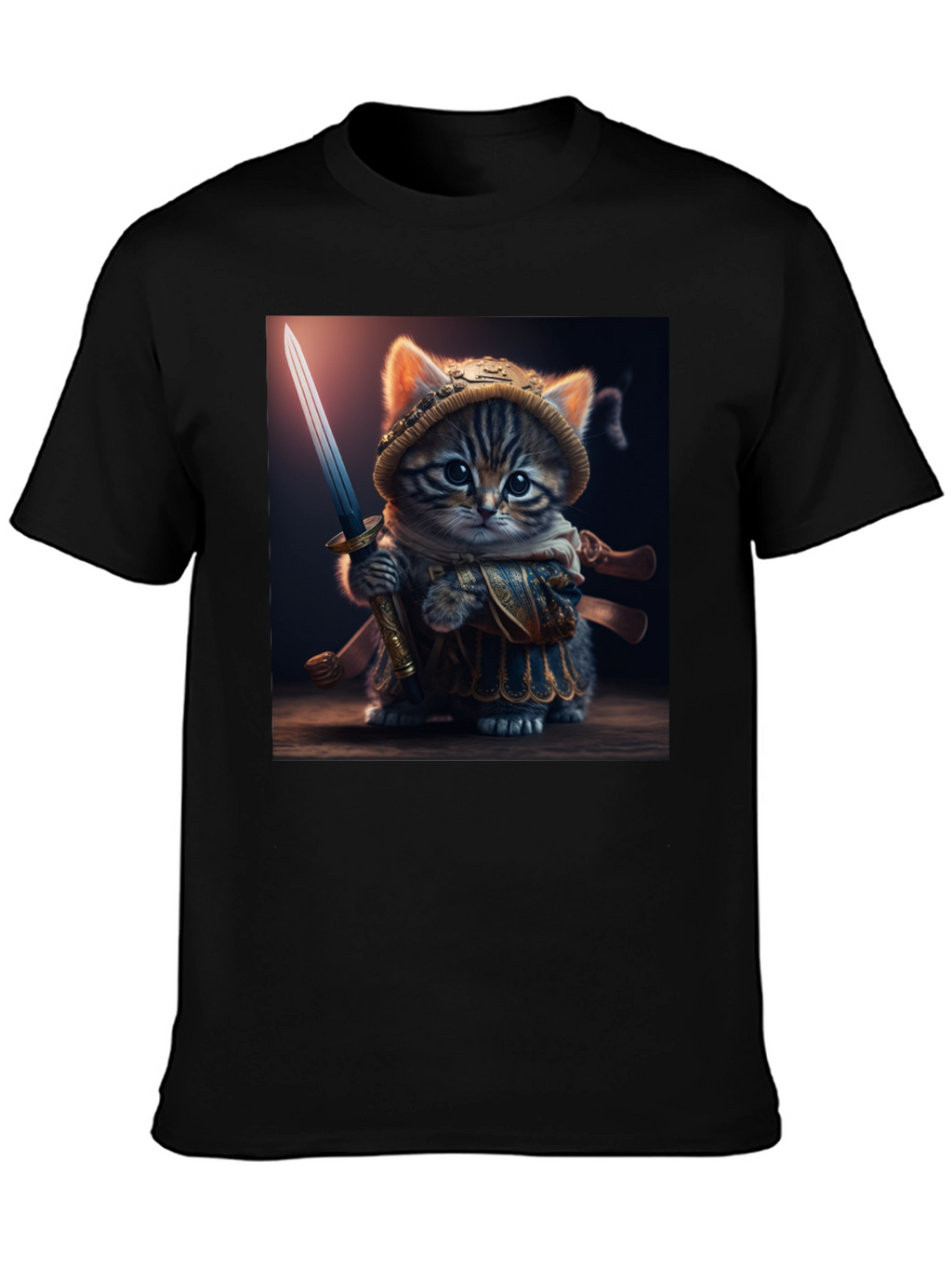 Samurai Cat T-Shirt - Warrior Kitten Graphic Tee