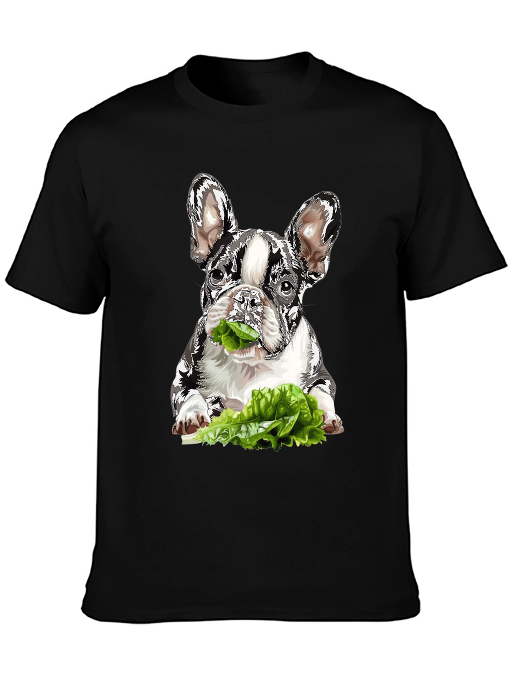 Dog Eating Lettuce Graphic T-Shirt - Black