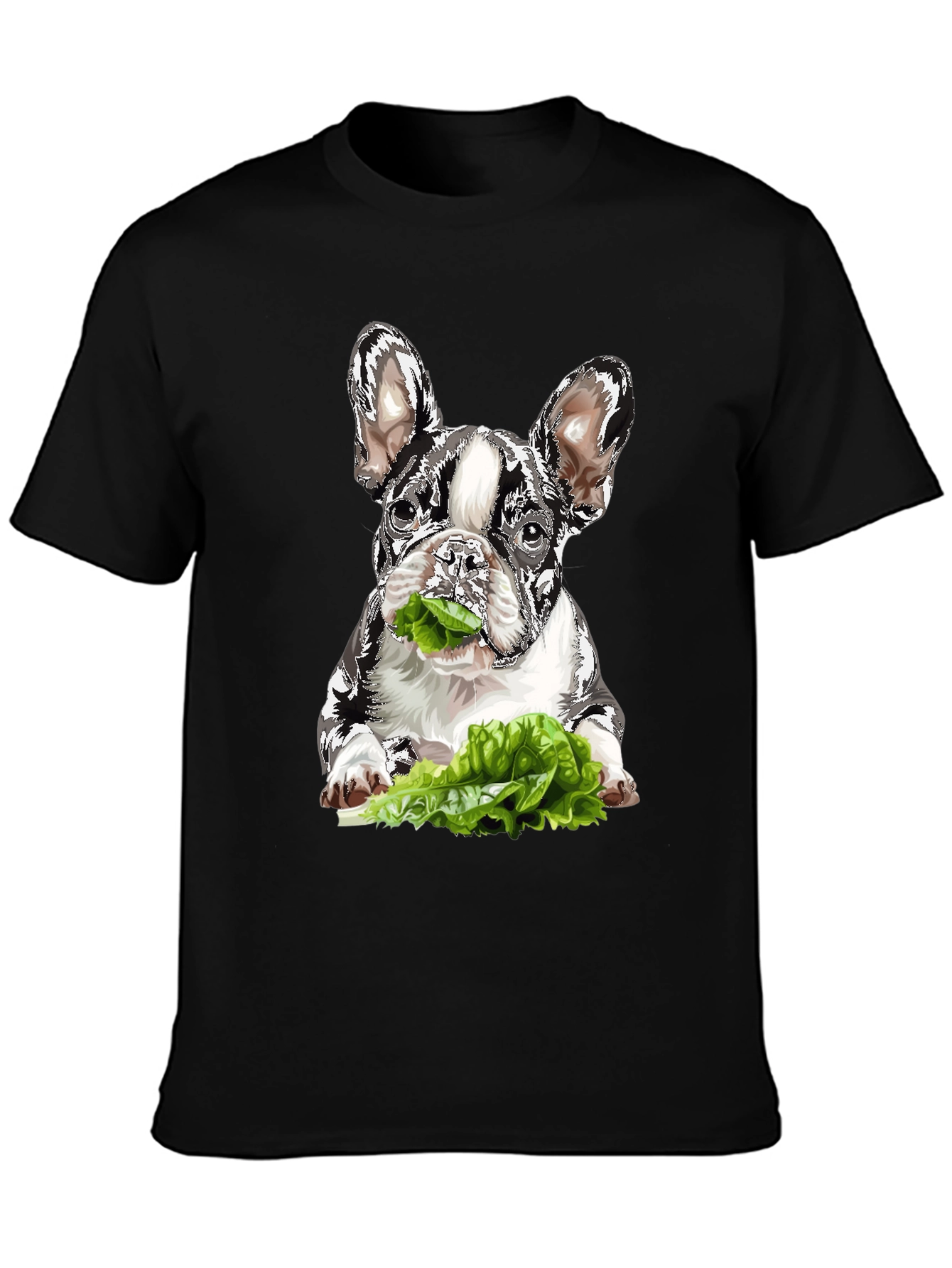 Dog Eating Lettuce Graphic T-Shirt - Black