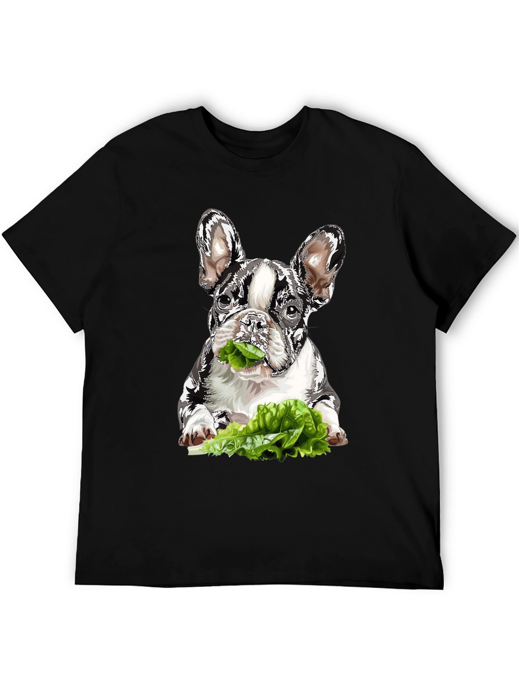Dog Eating Lettuce Graphic T-Shirt - Black