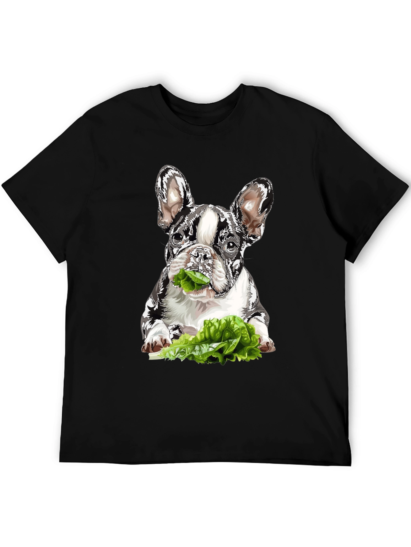 Dog Eating Lettuce Graphic T-Shirt - Black