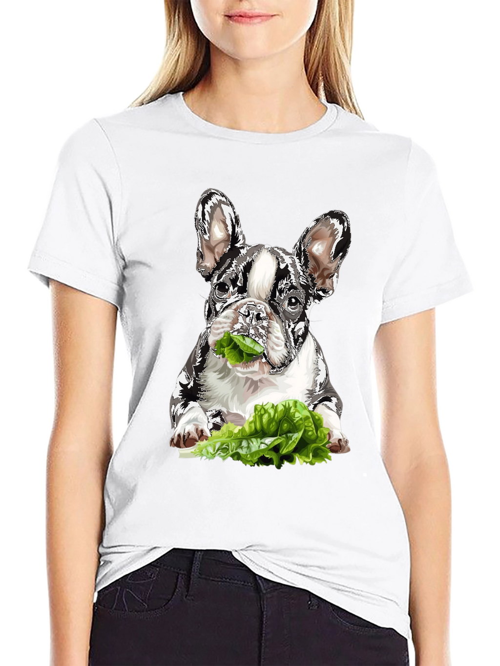 Dog Eating Lettuce Graphic T-Shirt - Black