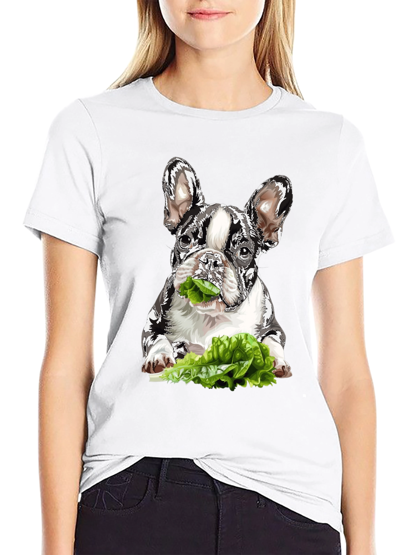 Dog Eating Lettuce Graphic T-Shirt - Black
