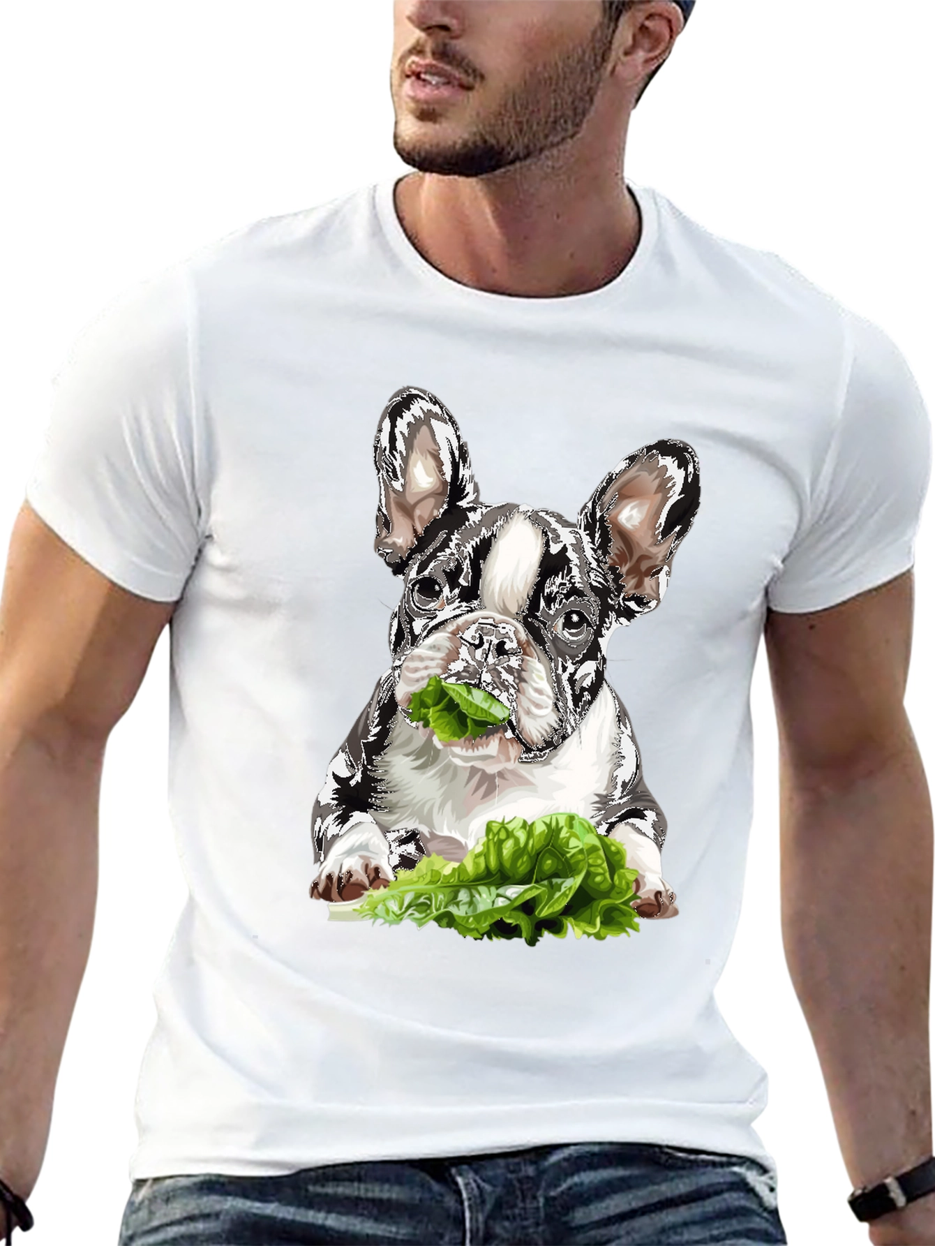 Dog Eating Lettuce Graphic T-Shirt - Black