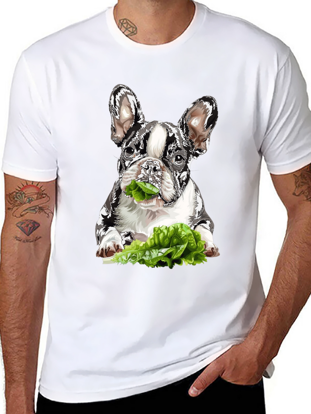Dog Eating Lettuce Graphic T-Shirt - Black