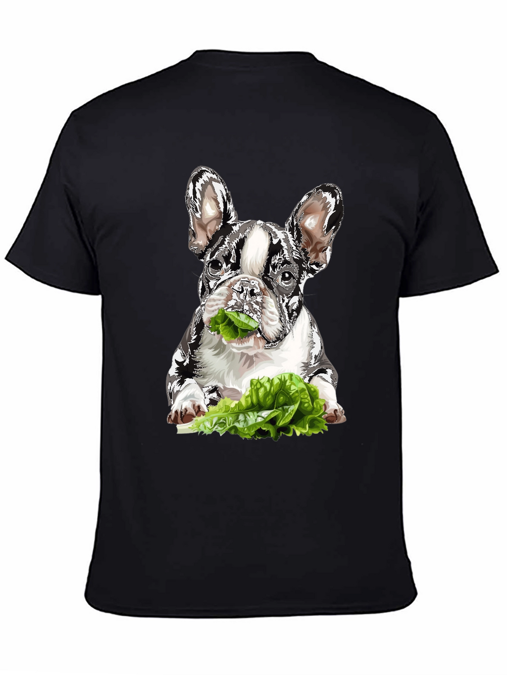 Dog Eating Lettuce Graphic T-Shirt - Black