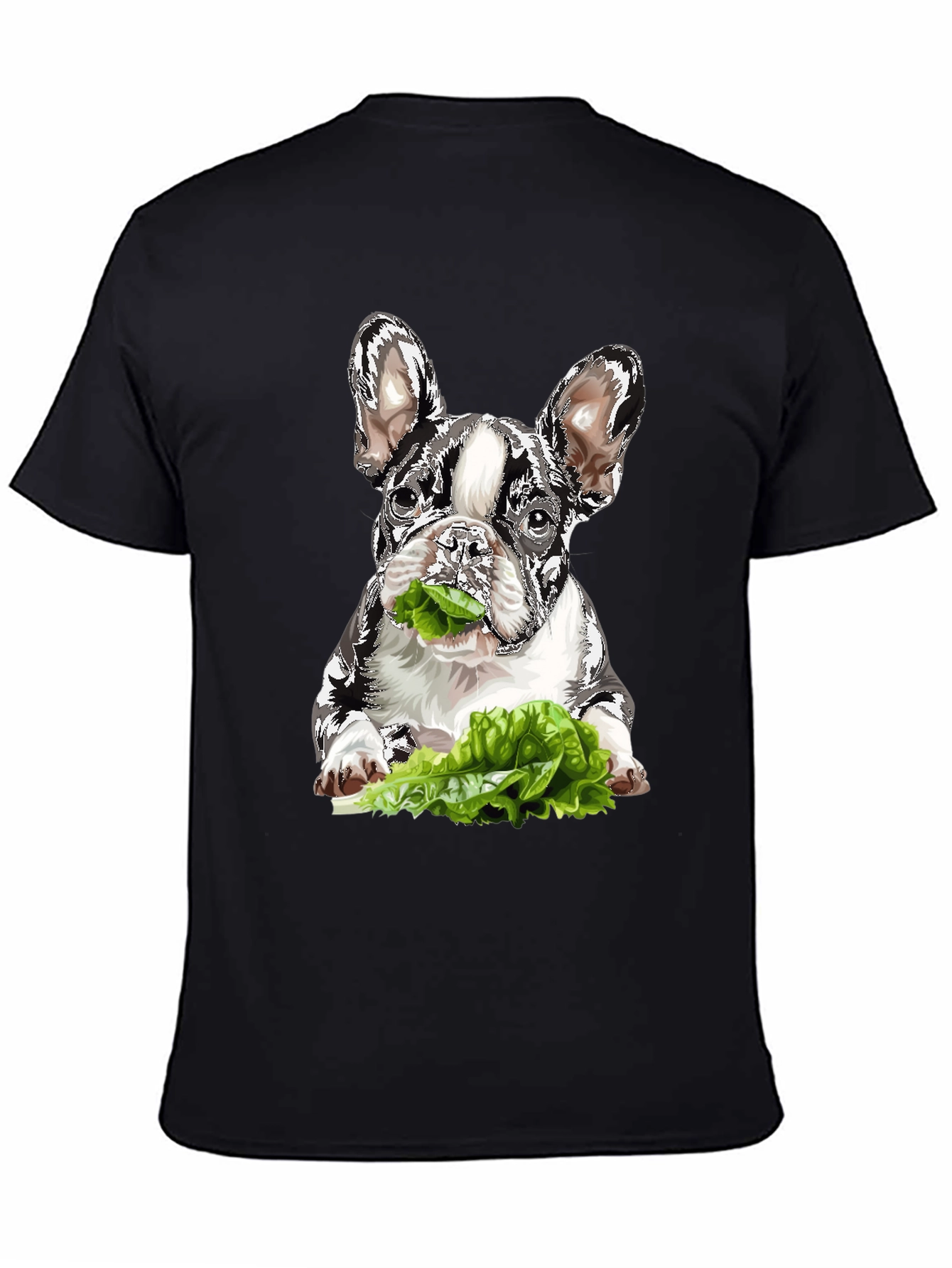 Dog Eating Lettuce Graphic T-Shirt - Black