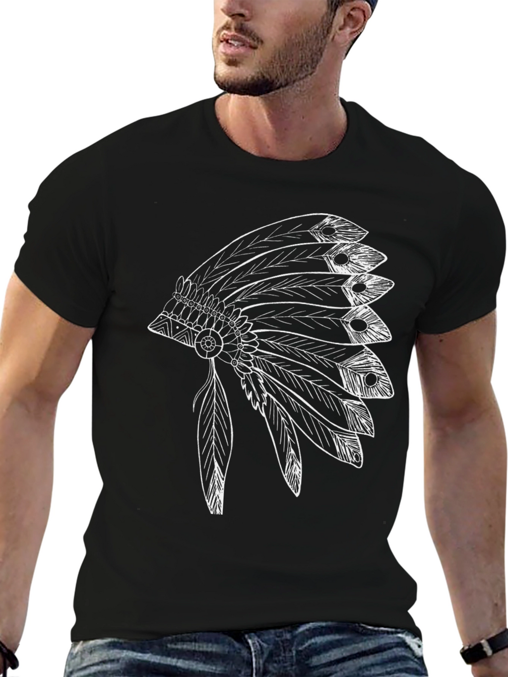 Mens Black T-Shirt with Headdress Graphic