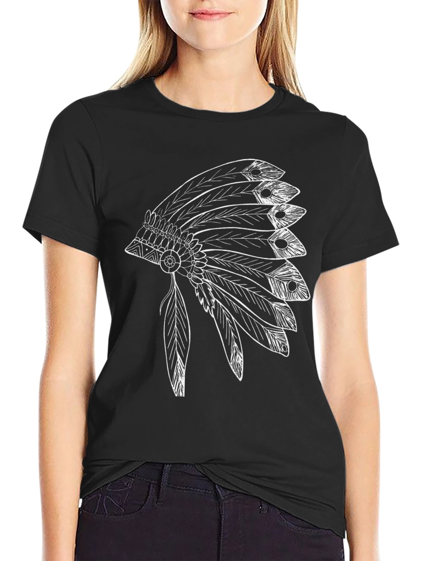 Mens Black T-Shirt with Headdress Graphic