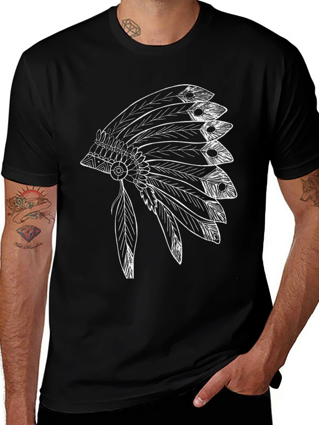 Mens Black T-Shirt with Headdress Graphic