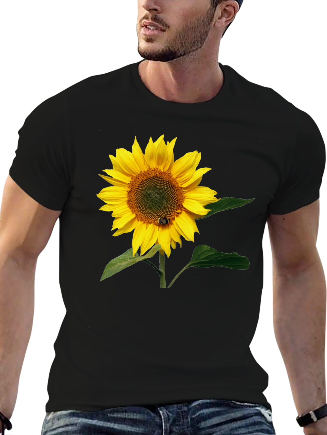 Sunflower Graphic Tee - Black Cotton T-Shirt