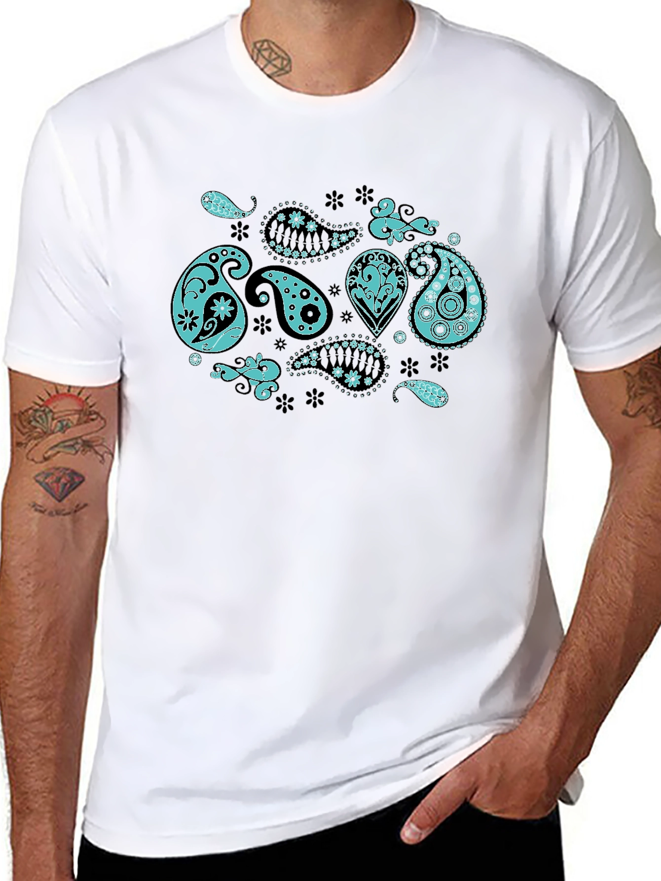 Paisley Print Black Crew Neck T-Shirt