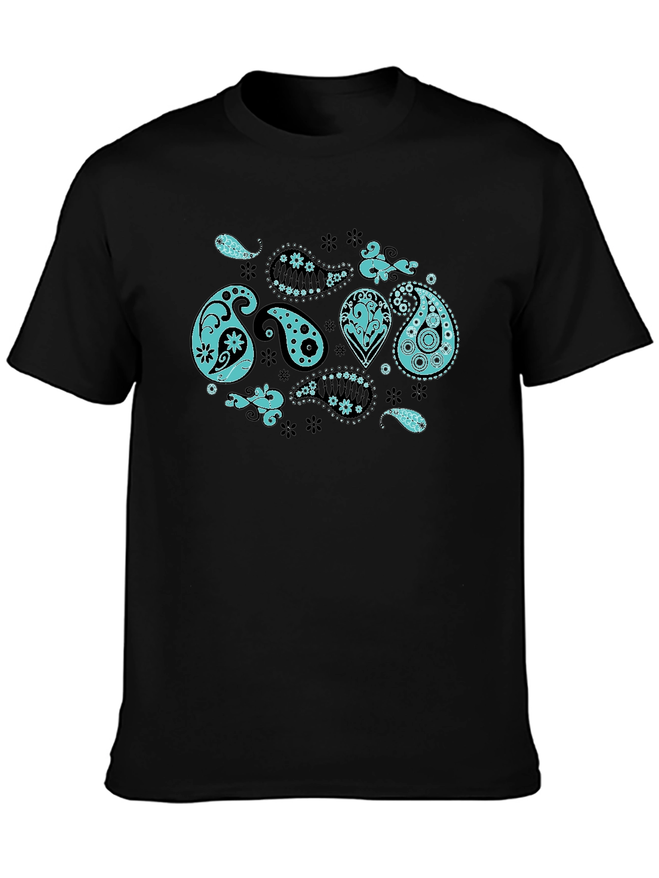 Paisley Print Black Crew Neck T-Shirt