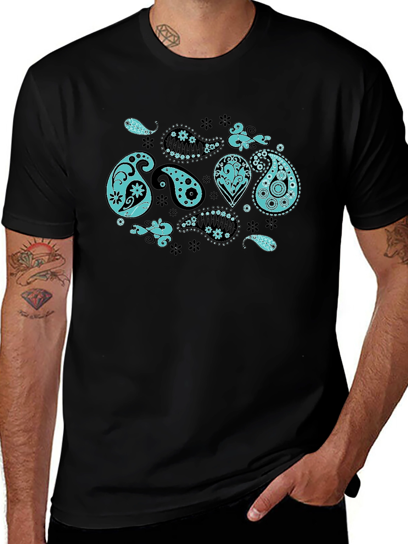 Paisley Print Black Crew Neck T-Shirt