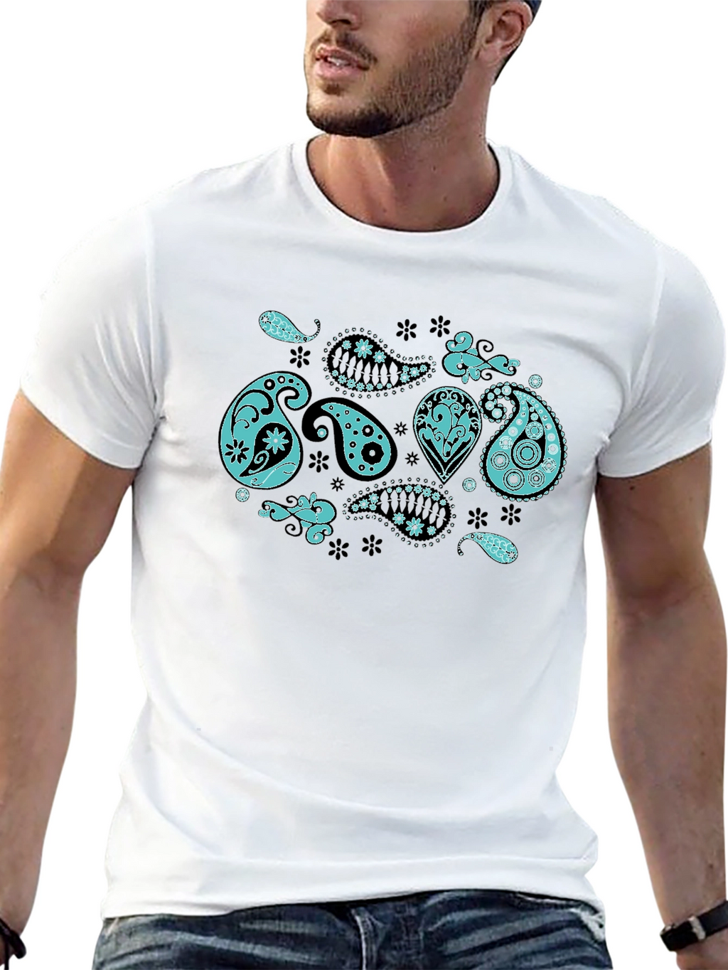 Paisley Print Black Crew Neck T-Shirt