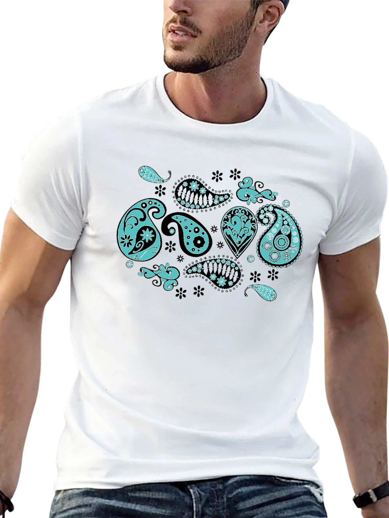 Paisley Print Black Crew Neck T-Shirt