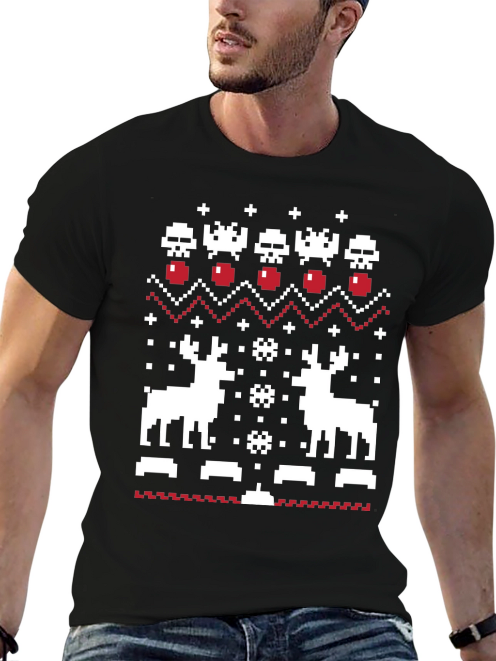 Pixel Art Christmas Deer T-Shirt