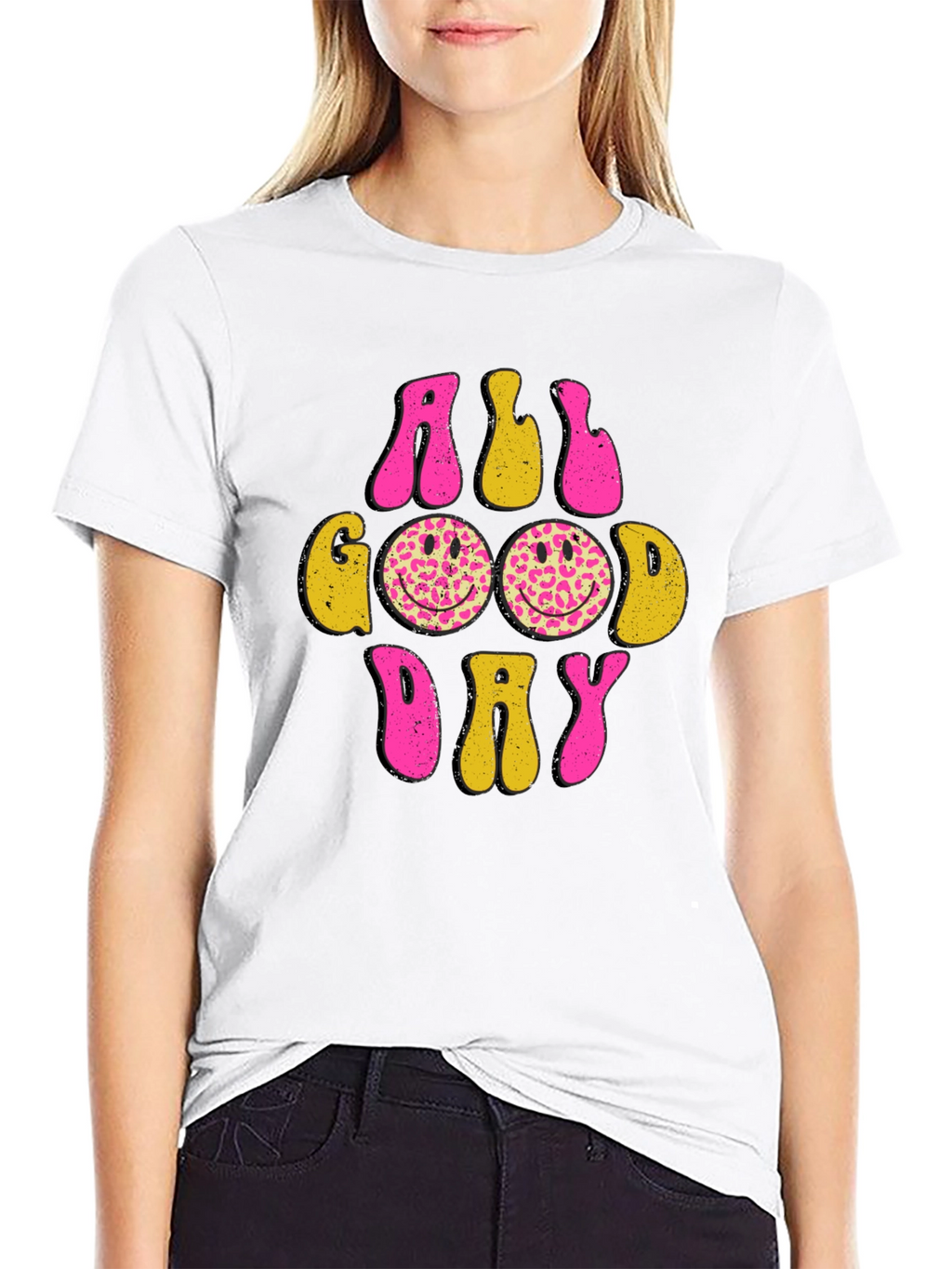 All Good Day Smiley Face Graphic Tee - Black