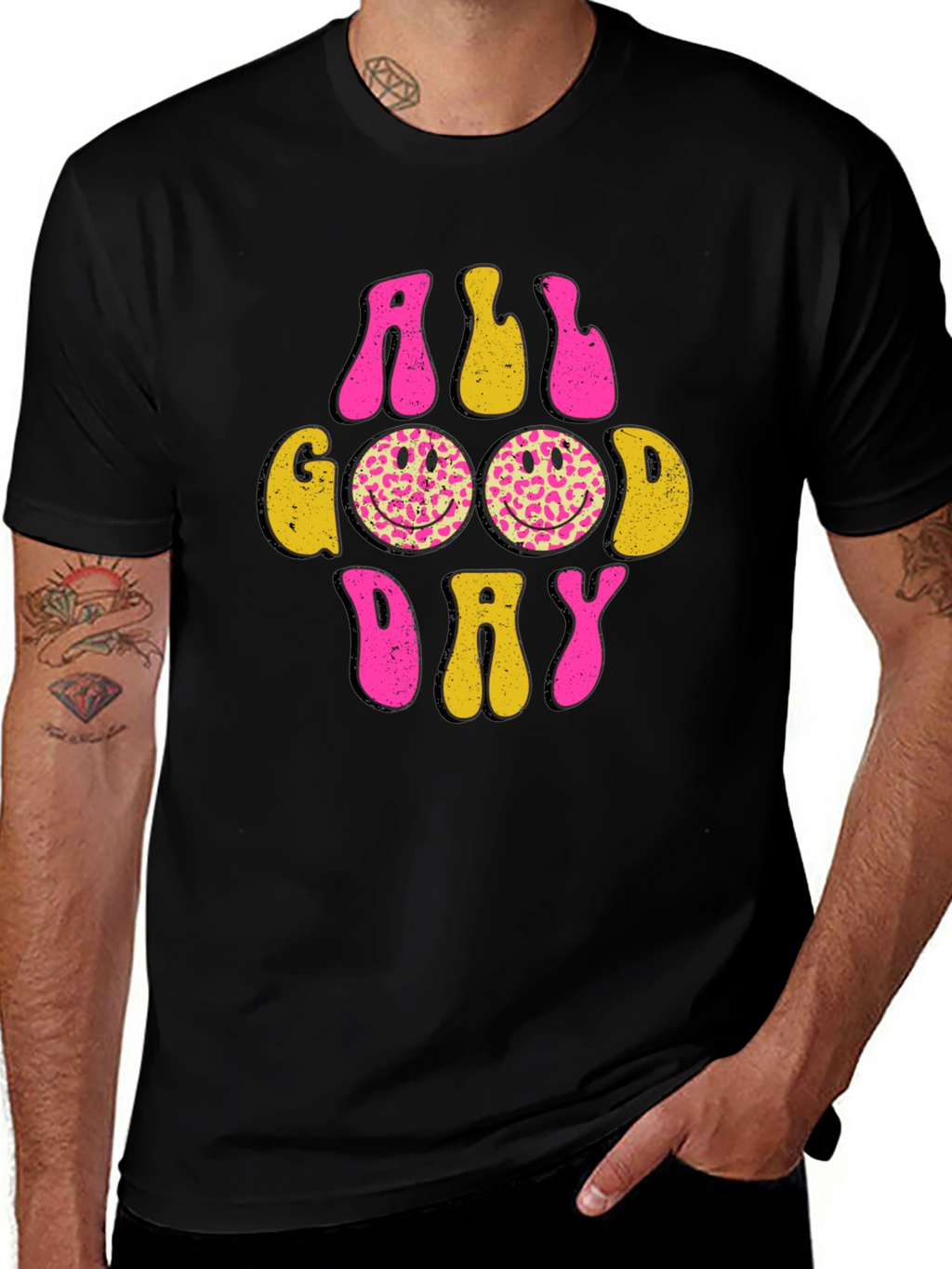 All Good Day Smiley Face Graphic Tee - Black