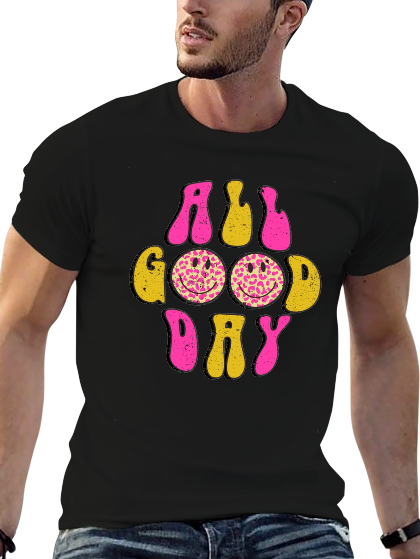 All Good Day Smiley Face Graphic Tee - Black