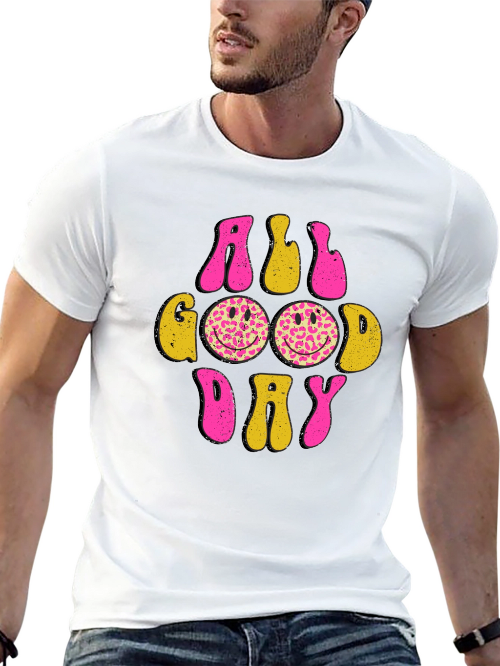 All Good Day Smiley Face Graphic Tee - Black
