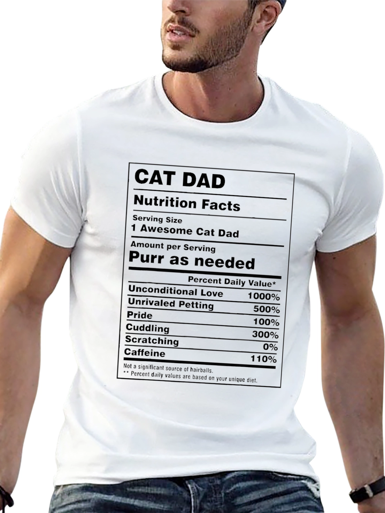 Cat Dad Nutrition Facts Black T-Shirt