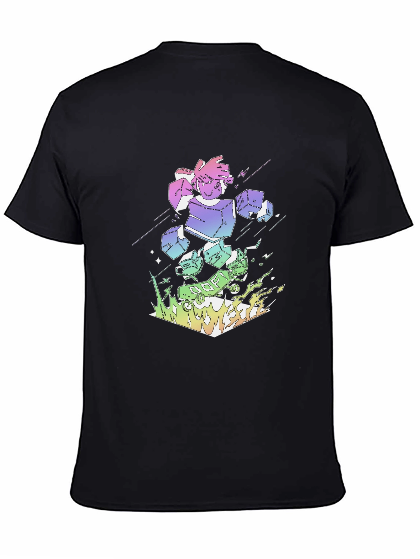 Retro Anime Robot Graphic Black T-Shirt