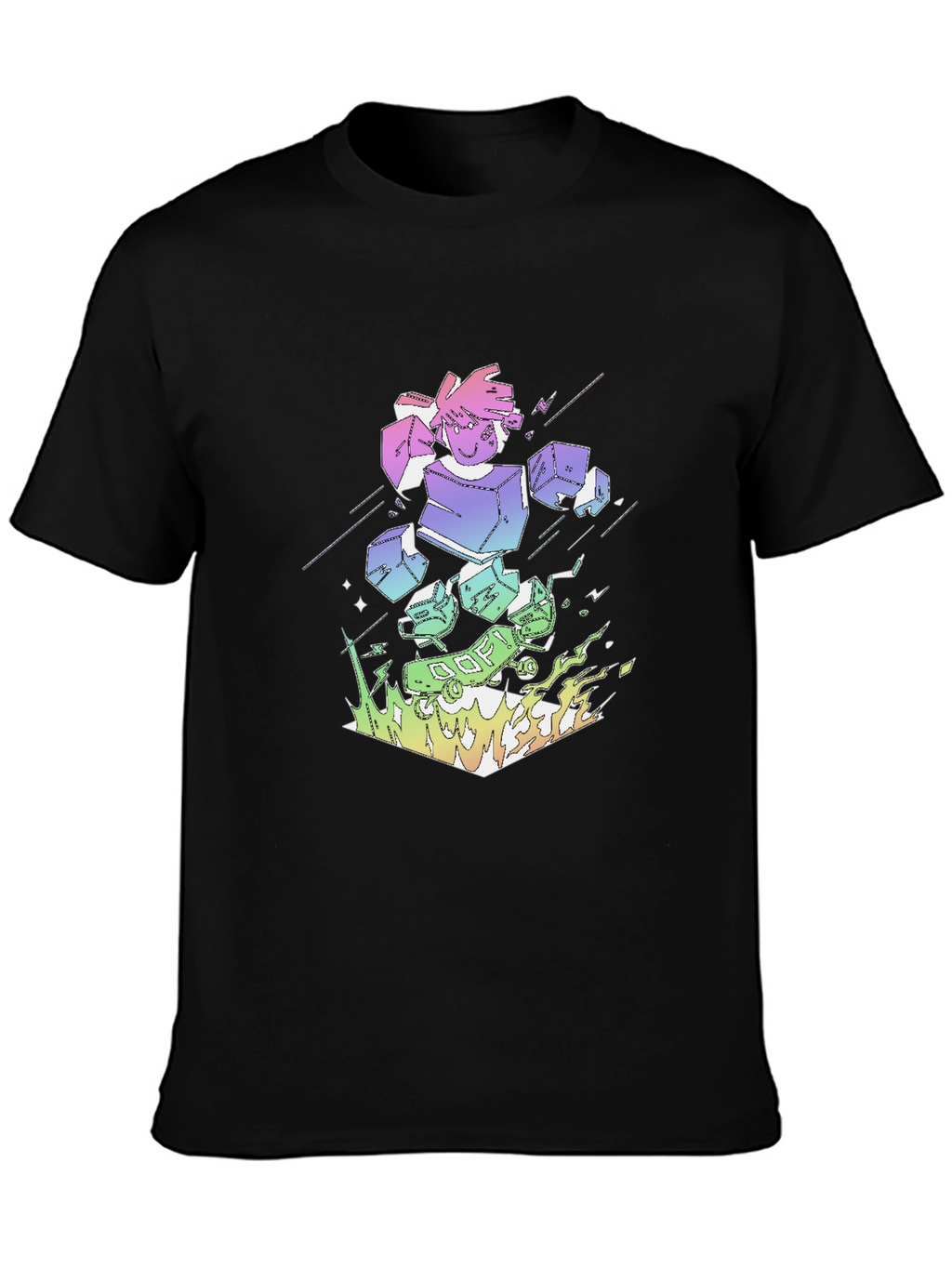 Retro Anime Robot Graphic Black T-Shirt