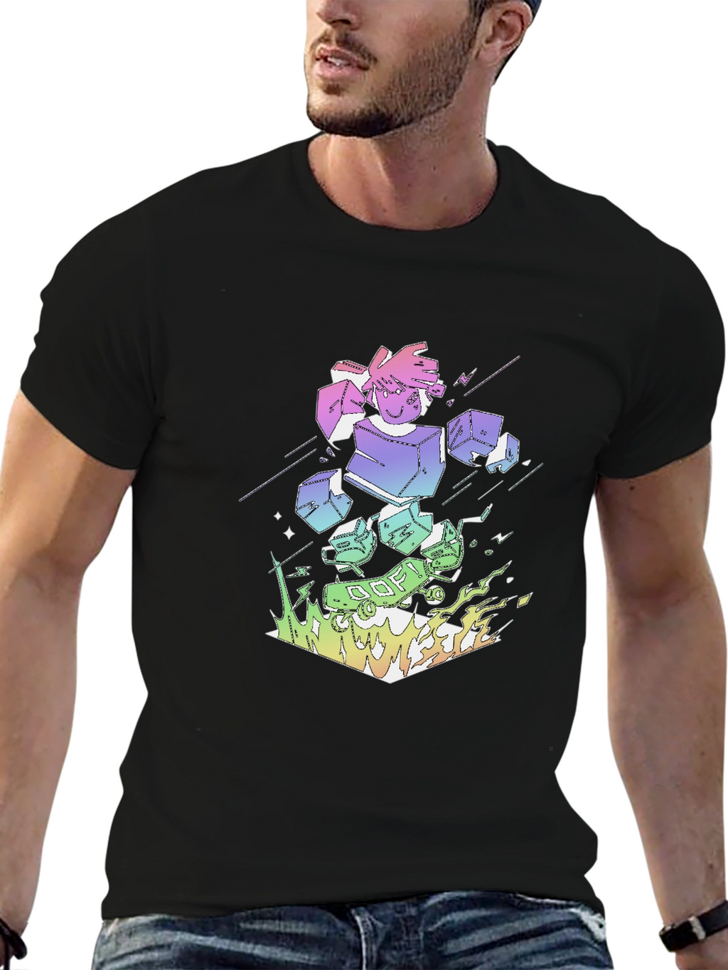 Retro Anime Robot Graphic Black T-Shirt