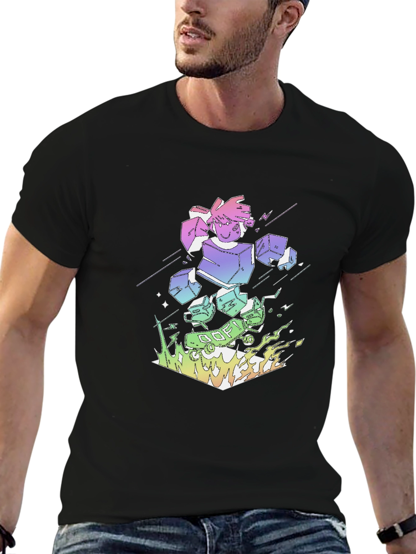 Retro Anime Robot Graphic Black T-Shirt