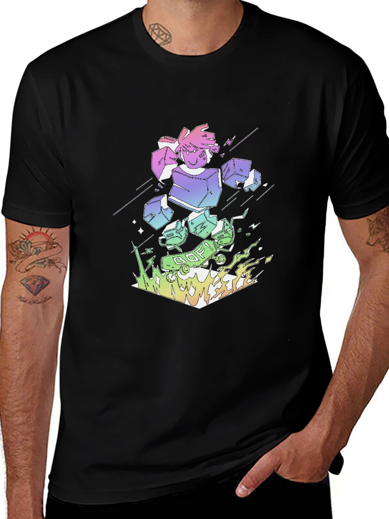 Retro Anime Robot Graphic Black T-Shirt
