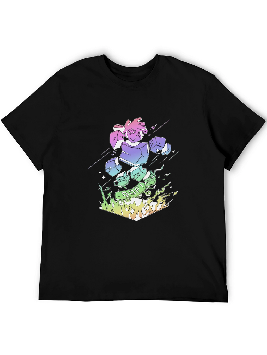 Retro Anime Robot Graphic Black T-Shirt