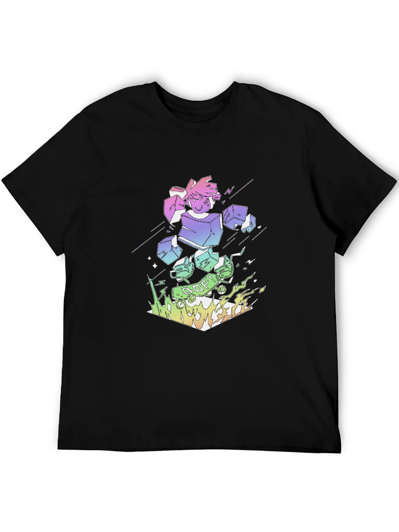 Retro Anime Robot Graphic Black T-Shirt