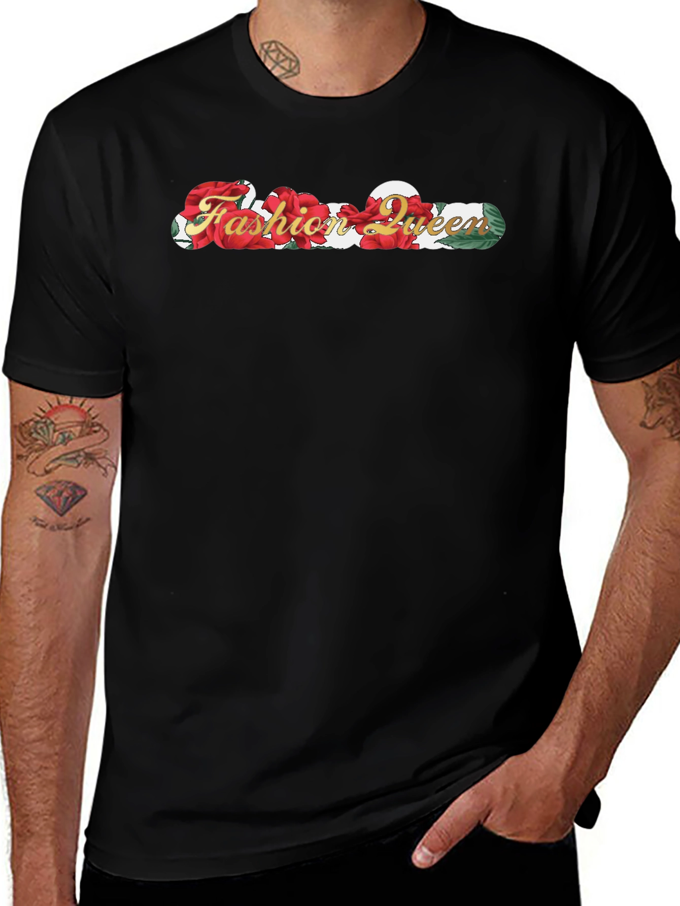 Fashion Queen Rose Graphic Black T-Shirt